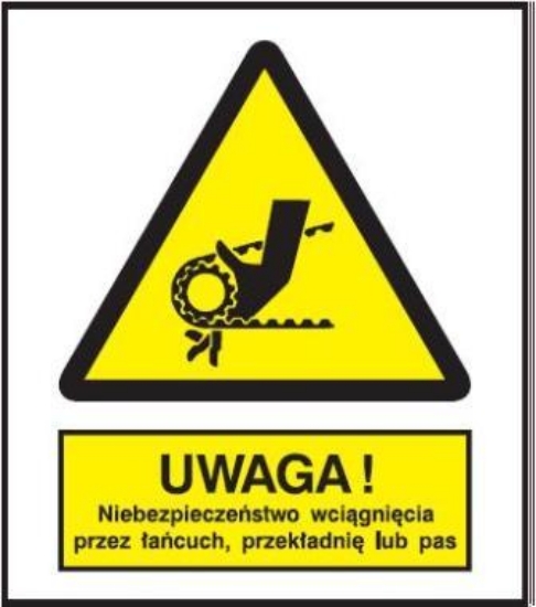 Uwaga! Niebezpieczeństwo wciągnięcia przez łańcuch, przekładnię lub pas
